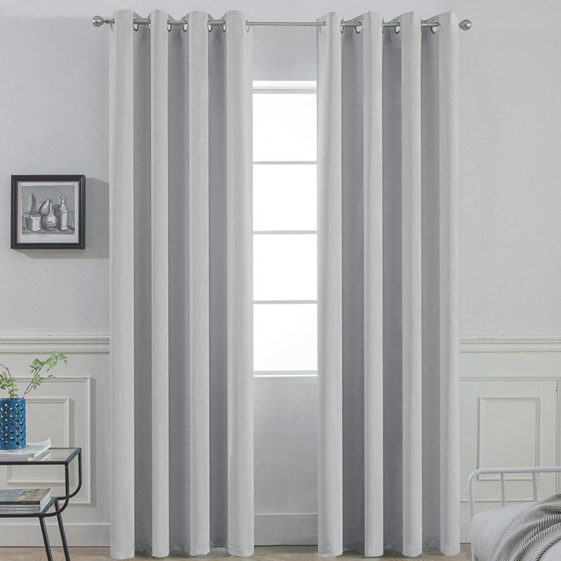 Yakamok Room Darkening Grommet Window Drapes Thermal Insulated Light Blocking Light Grey Blackout Curtains for Bedroom(52Wx96L,Light Gray,2 Panels) - Image 1